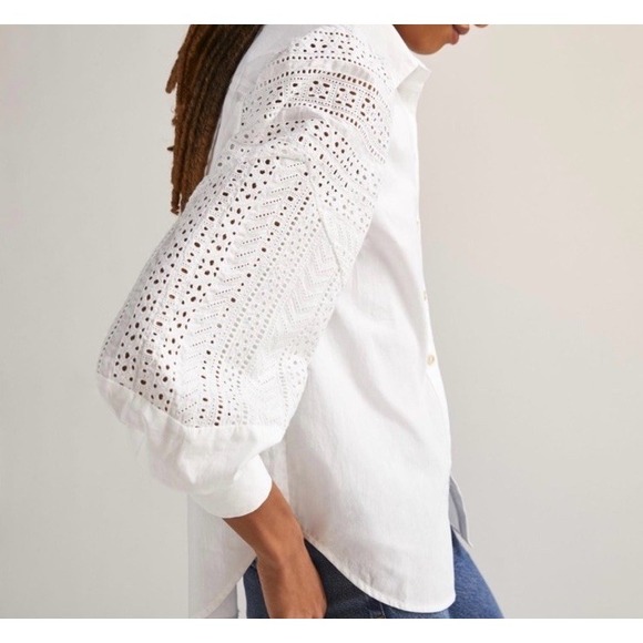 Anthropologie White Eyelet Lace Country Peasant Puff Sleeve Shirt Blouse 12 - Picture 4 of 9